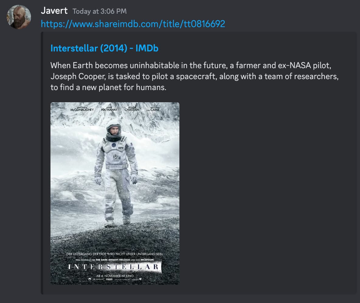 Example of social embed for shareimdb.com link